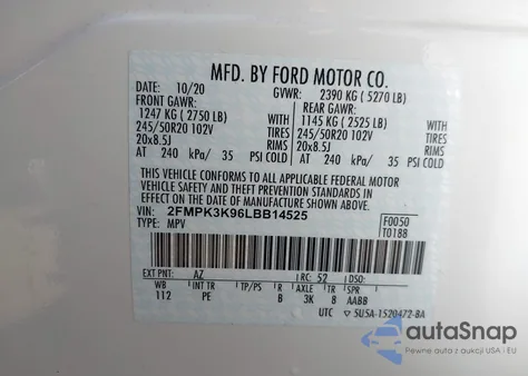 2020 Ford Edge Titanium из США, поврежденный, VIN 2FMPK3K96LBB14525